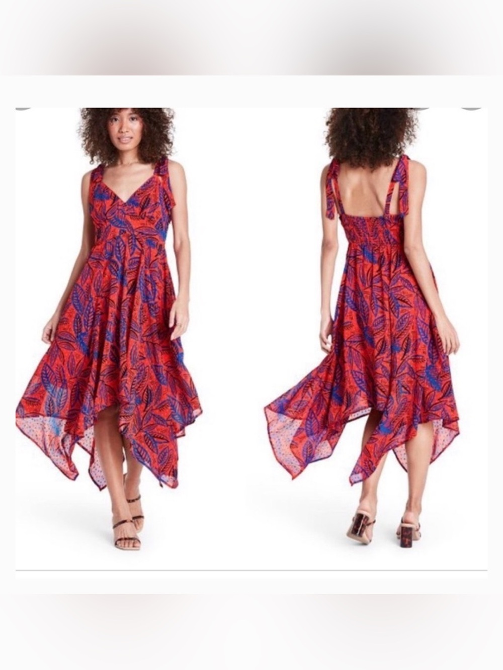 Alexis x Target red & Blue Botanical Asymmetrical Dress plus size 1X